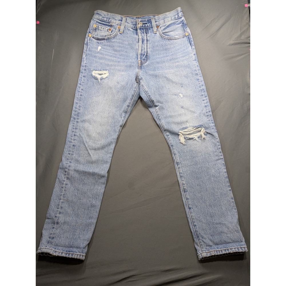 Levis Big E 501 S Skinny Jeans Light Wash Distressed Button Fly W28 L28 Womens